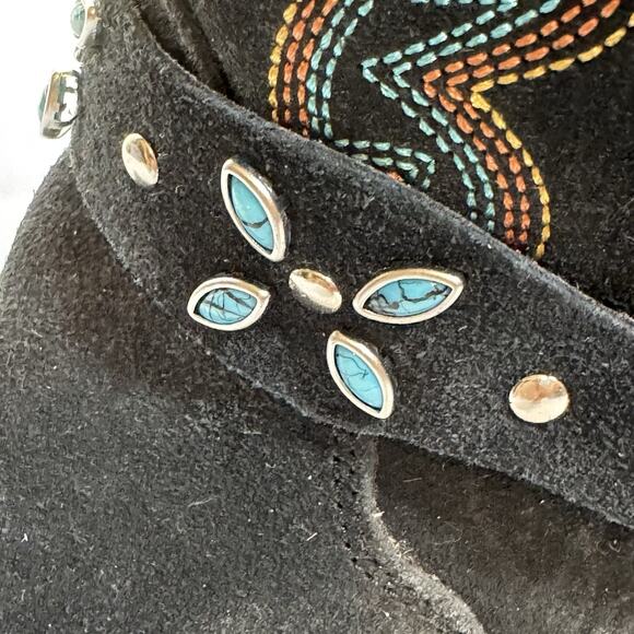 Vintage Dingo Boots Size 8.5 Cowboy Suede Leather Chain Western Black Turqouise - Picture 4 of 8